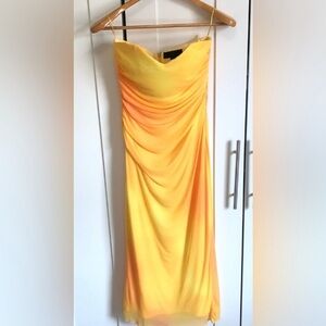 Zara Yellow Gradient Strapless Draped Evening Dress